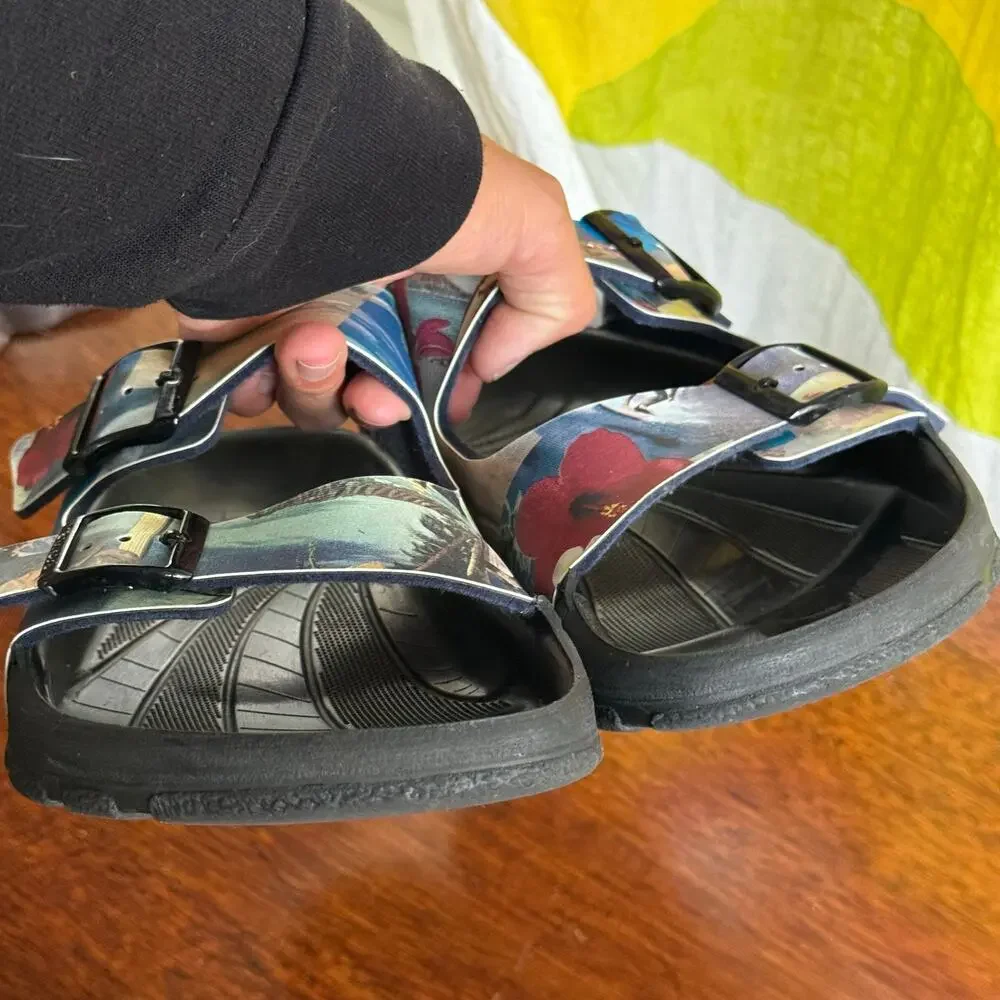 Birki's by Birkenstock Y2K Hawaii Tiki Sandals Colorful Buckle Women Size 41 R - Picture 11 of 12